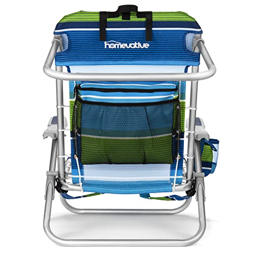 Homevative Cooler+ Folding Backpack Beach Chair with 5 Positions, Towel bar, XL Cooler Pouch, Storage Net, Cup and Phone Holder, Deep Sea, 2 Pack - color: Deep Sea