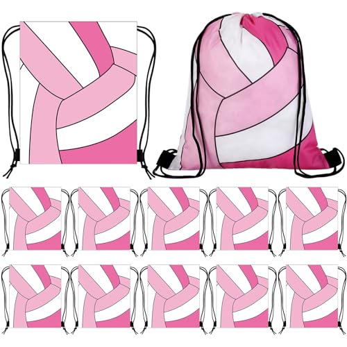 Dansydaisy 12 Pcs 12 In Volleyball Drawstring Backpack Bag Goodie Snack Gift Bags Sports Party Favors String Backpack Bulk(Pink, Light Pink, White) - color: Pink, Light Pink, White