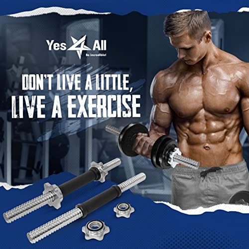 Yes4All Threaded Dumbbell Handles, Adjustable Dumbbell Bar Pair, 14/16/18/24-Inch Sizes, Fits 1" or 1.15" Plates, Non-Slip Grip, Secure Star-Lock Collars - color: 16" - Chrome & Rubber - Silver, size: 1 inch
