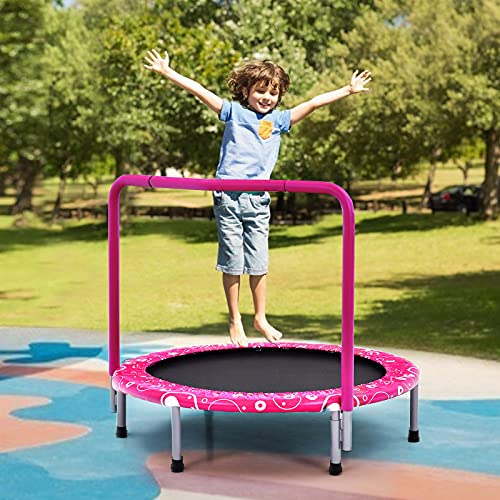 KOTEK 36 Inch Toddler Trampoline, Foldable Mini Recreational Trampoline with Handle & Safety Padded Cover, ASTM Approved Small Baby Trampoline, Indoor Trampoline for Kids, Max Load 330 Lbs - color: Pink