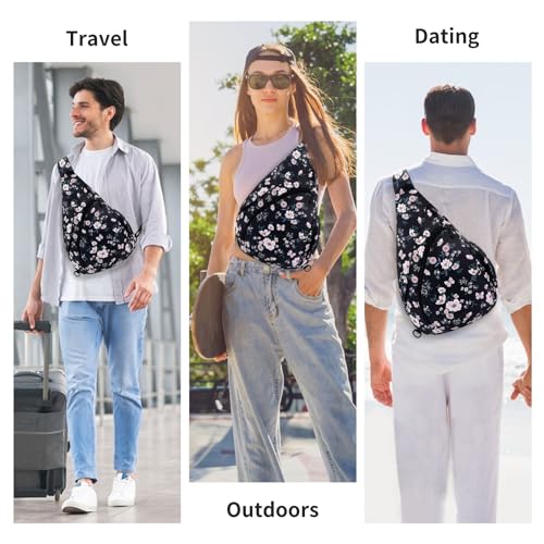 HUA ANGEL Crossbody Sling Bag for Men & Women Lightweight Waterproof Chest Shoulder Bag for Travel Hiking & Everyday Use - color: Beige Small Flowers