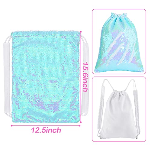 MHJY Sparkly Drawstring Backpack Mermaid Sequin Dance Bag Sports Gym Beach Swim Backpack Birthday Easter Gift Bag | Dance Bag - color: Mermaid Pale Blue