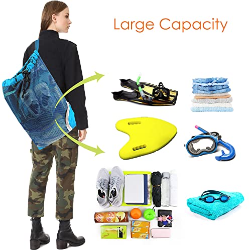 BeeGreen Mesh Drawstring Bag Swim Backpack for Beach Pool Sports Gym Draw String Cinch Bags for Swimming Soccer Basketball Gear Teal - color: Teal, style: Mesh Bag