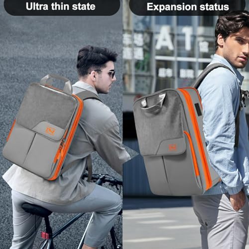 ZINZ Slim & Expandable Laptop Backpack 15.6 16 17 inch Travel Business Backpack Water-Resistant Daypack for Men and Women,Gray orange - color: G01og01