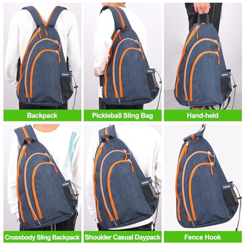 Pickleball Bag, Pickleball Backpack for Men Women, Reversible Crossbody Sling Bag, Pickle Ball Bag for Pickleball Paddle, Tennis, Racket with Fence Hook