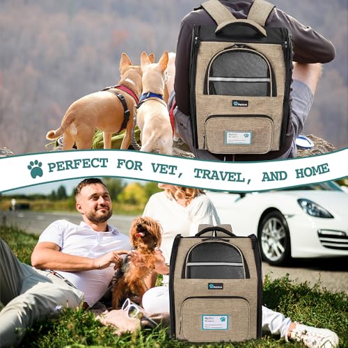 PetAmi Dog Backpack Carrier for Small Medium Dogs Large Cats up to 18 lbs, 2 Side Entry, Structured No-Collapse Frame, Airline Approved Ventilated Pet Backpack for Hiking Camping Travel Vet, Taupe - color: Heather Taupe