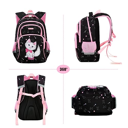 Cusangel Backpack for Girls Boys School Bookbags Kindergarten Elementary Lightweight Waterproof Multifunctional Large Capacity for Backpack (16 inch cat Fun Prints) - color: Black Cat 16in