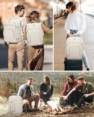 LOVEVOOK Travel Backpack For Women, 40L Carry On Backpack Flight Approved, TSA Personal Item Backpack Fits 17 Inch Laptop, Business Weekender Overnight Waterproof Daypack With 2 Packing Cubes, Beige - color: Beige, size: 40l-17.3 Inch-3pcs Standard