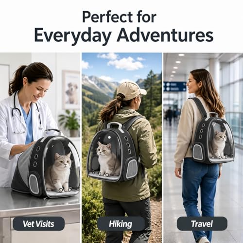 Expandable Cat Carrier Backpack with Bubble Window and Mesh, Black - color: Black