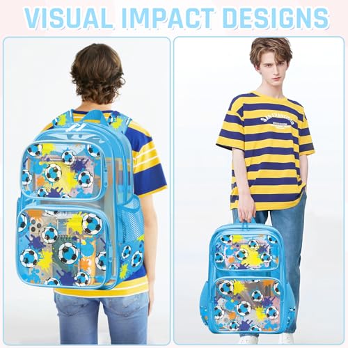 Clear Backpack for Boys and Girls,Kids Clear Backpacks for School,Heavy Duty Transparent Bookbag Stadium Approved - color: Blue-soccer-backpack Only