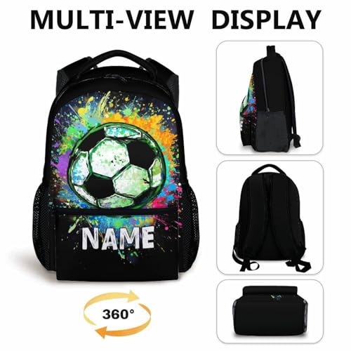 Boys School Backpack Personalized Kids Soccer Backpacks Bookbag Back to School Supplies, Custom Name Cool Sport Back Pack for Travel Camping Casual (17 Inches) - color: Color 3-1