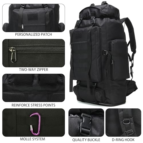 Hiking Backpack for Men 70L/100L Camping Backpack Military Rucksack Molle 3 Days Assault Pack for Climbing - color: 100l-black