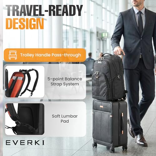 EVERKI Atlas Business 32L Laptop Backpack – Travel-Friendly Business & Office, Professional Backpack for Men & Women, Durable Computer Bag with Adjustable Padded Compartment, Fits 13"-17.3", Black - size: 32 Liters