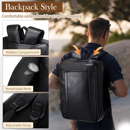 Stuery Faux Leather Messenger Bag for Men 17-17.3 Inch: Convertible 3 in 1 Backpack Laptop Briefcase Computer Handbags Shoulder CrossbodyBag with Padded for Work College Travel, PU Black - color: Dark
