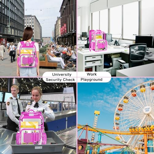 Clear Backpack Heavy Duty Large Transparent Backpack with Reinforced Bottom Multi-pockets for College, Travel, Workplace Security - Pink - color: Pink