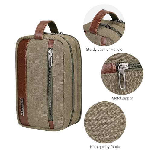 WITZMAN Canvas Toiletry Bag for Men Travel Toiletries Dopp Kit Multi-pocket - color: Army Green