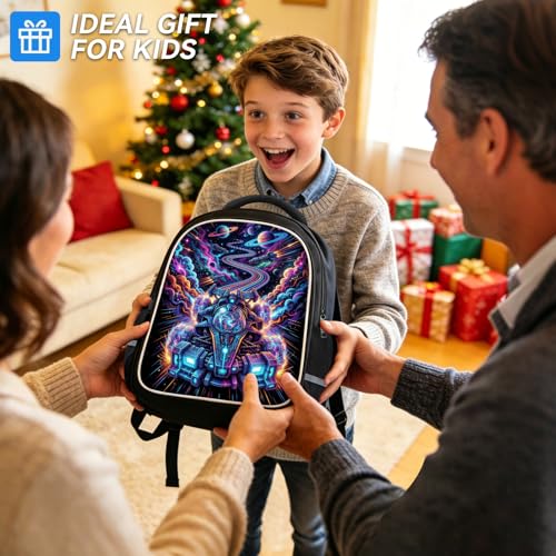 Galaxy Space Car Backpack for Kids, 3D Reflective Spaceship Rainbow Universe Planets School Bag with Ergonomic Design, Large Capacity Bookbag for Boys Travel & Back to School, 17 Inch - color: Space Car