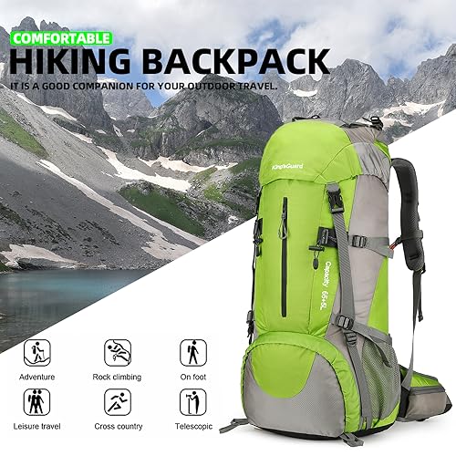 70L Camping Hiking Backpack with Rain Cover Waterproof Backpacking Backpack for Hiking Treeking Climbing Outdoor - color: Green