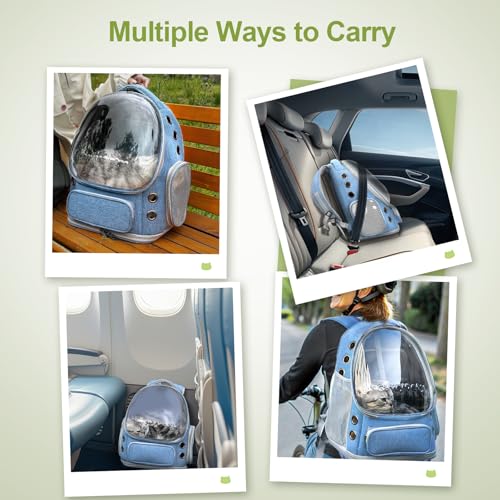 Cawypety Expandable Cat Backpack,Cat Bubble Backpack Carrier for Carrying Cats, Pets and Small Dogs,Airline-Approved,Designed for Travel, Hiking, Walking,Car (Blue - color: Square Expandable- Blue
