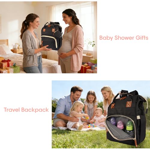 MosaiRudo Diaper Bag Backpack Baby Bag,Waterproof, Travel Diaper Bags with Pacifier Case for Baby Girl Boy Backpack for Women (Black) - color: Black