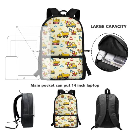 ZOUTAIRONG Backpack for School Mini Thermos with Carry Handle School Bags for Age 7-10/10-12/12-17, Construction Machinery Vehicle Print Casual Backpack with Side Pockets - color: Construction Machinery Vehicle Print