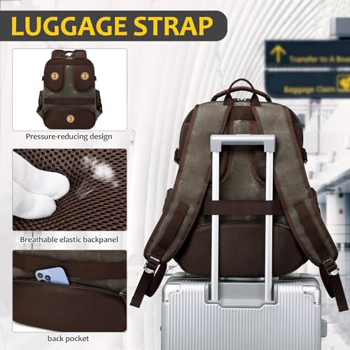 Travel Laptop Backpack 17.3 inch XL Computer Backpack for Men Waxed Canvas College Daypack Business Backpack Green - color: Green