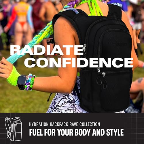 Sojourner Hydration Pack, Hydration Backpack - Water Backpack with 2l Hydration Bladder, Festival Essential - Rave Hydration Pack Hydropack Hydro for Hiking, Running, Biking, Festival Gear - color: Solid Black