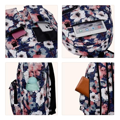 Women's Water-resistant Daypack Backpack, 15.6 Inch Laptop Compartment & Anti-Theft Pocket, Adjustable Padded Straps for Commuting, Travel, Work, College, Anemone - color: Anemone