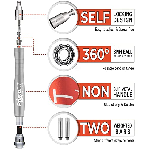 PrimaFIT Jump Rope Pro Speed Skipping Rope Adjustable Adult Jumping Rope Weighted Aluminium Handles for Double Dutch Boxing Workout Crossfit Exercise Fitness Spare Cable Weights Protectors Carry Bag - color: Silver