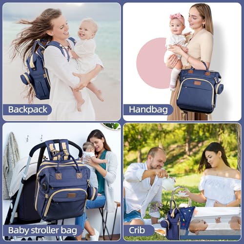 ZRSUN Diaper Bag Backpack, Multifunctional Baby Travel Bag with Foldable Changing Station, Portable Changing Pad, USB Charging Port, Blue - color: Blue