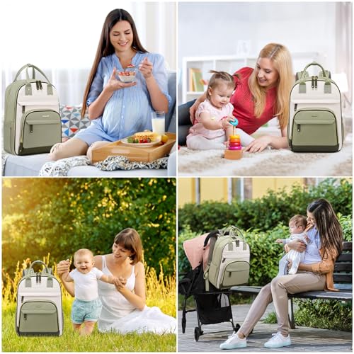 LOVEVOOK Diaper Bag Backpack, Baby Bag with Changing Pad, Large Diaper Backpack Boy Girl, Waterproof Baby Registry Bag for Mom Dad with Stroller Buckles, Light Green-beige-olive Green - color: Light Green-beige-olive Green