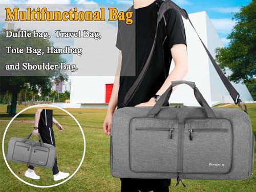 Woogwin Travel Duffel Bag Large Foldable Waterproof Overnight Bag for Beach Swim Bags Pool Sports Gym - color: 60L SnowGrey