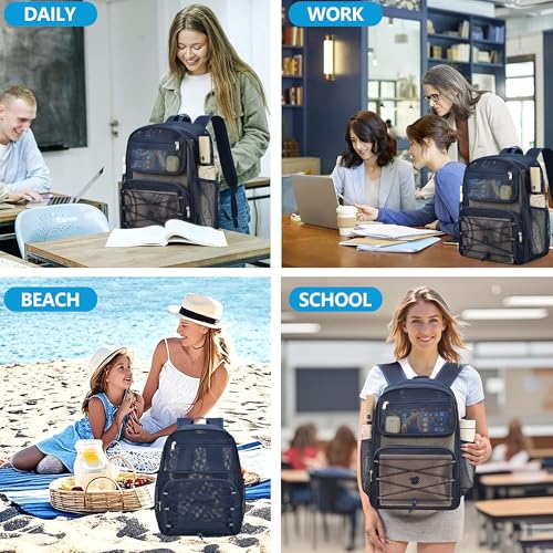 Paxiland Mesh Backpack Heavy Duty See Through Mesh Bookbag Large Backpack for Travel Swimming Outdoor Sports Beach, Blue - color: Blue-27l