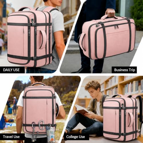 Expandable Flight-Approved Travel Backpack 35-45L with LifetimeWarranty - color: Pink, size: 17.3inch - 19.2"x13.4"x7.9"(+2.7")