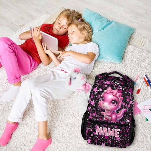 Kids Backpack for School Personalized Dinosaur Backpacks for Girls 6-8, Kids Back to School Supplies 17 Inch Leisure Bookbag for Travel Preschool Elementary Kindergarten - color: Pink2