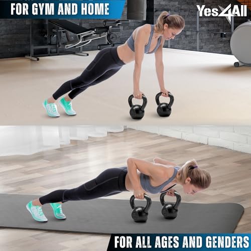 Yes4All Kettlebell Sets, 5 - 10 - 15 - 20 - 25 - 30 LB Cast Iron Strength Training Kettlebells, Wide Handles & Flat Bottom, Multi-Level from Beginners to Pros for Strength Training & Home Gym - color: D. 5 - 10 - 15 lbs