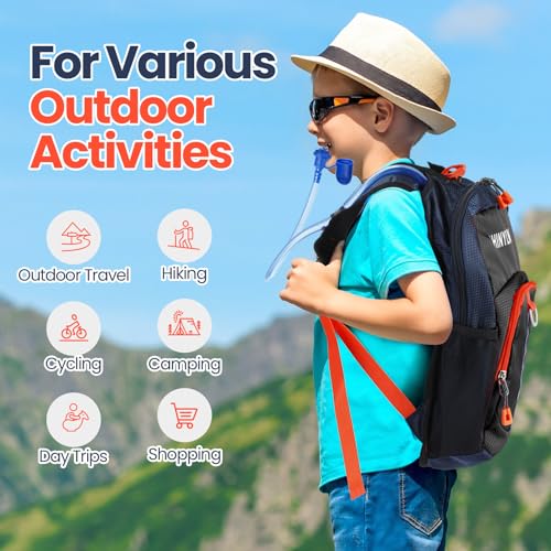 Shinylin 2 Pcs Kids Hydration Backpack with 1.5L Water Bladder Lightweight Kids Hiking Backpack Water Rucksack for Boys Girls Climbing Running - color: Blue, Black, style: Classic