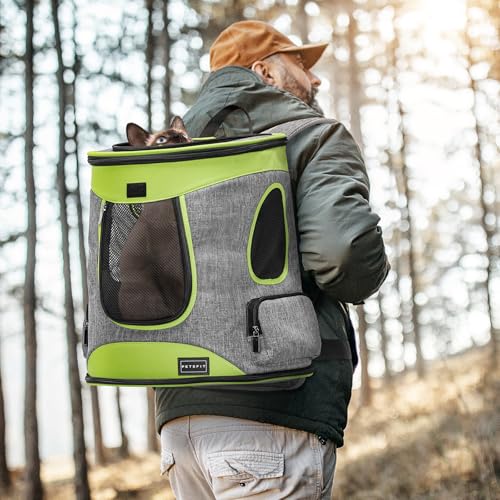 Petsfit Pet Backpack Carrier Easy-Fit Dog Travel Backpack Carrier for Hiking Walking Cycling Suitable for Small Medium Dogs Cats and Rabbits up to 22 Pounds, Green - color: Green