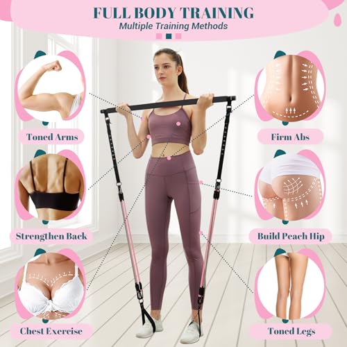 COFOF Pilates Bar Kit with Resistance Bands, Multifunctional Yoga Pilates Bar with Heavy-Duty Metal Adjustment Buckle, Portable Home Gym Pilates Resistance Bar Kit for Women Full Body Workouts - color: Jet Black