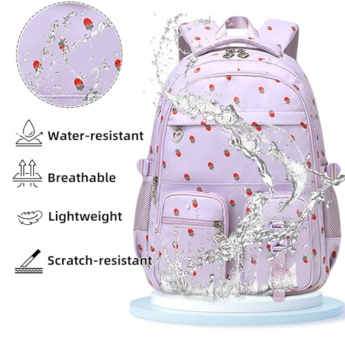 Girls Backpack Lightweight Bookbags for High School Laptop Backpack For College Women Big Student Daypack Casual (Strawberry-Purple) - color: Strawberry-purple