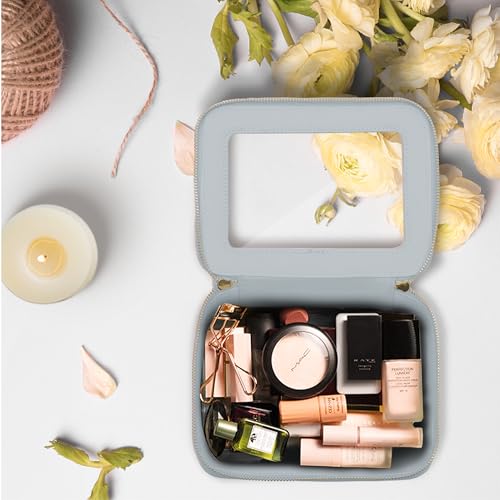 Prite Clear Makeup Bag Cosmetic Organizer Case Waterproof Travel Toiletry Bag Skincare Pouch with Golden Zipper(Grey) - color: Grey, size: Standard - Single Layer