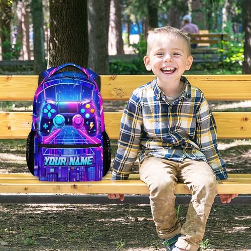 Personalized 17 Inch Gaming Backpack for Boys Kids Toddlers - Large Capacity Lightweight Gamer Bookbag for Preschool Kindergarten Elementary School - color: Purple