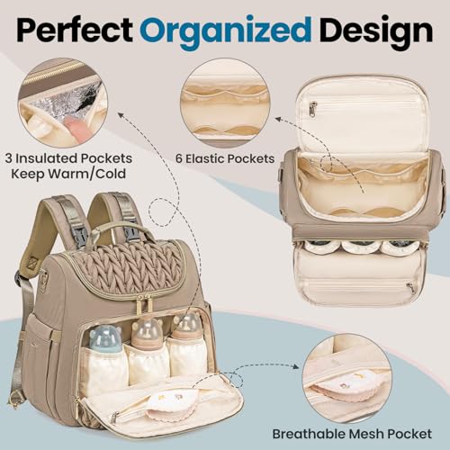 Tealari 4 in 1 Convertible Diaper Bag Backpack,Waterproof Baby Diaper Bag with Changing Pad,Converts into Baby Tote Bag,Diaper Backpack,Stroller Bag and Crossbody Diaper Bag - color: Khaki