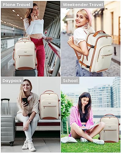 LOVEVOOK 40L Travel Backpack for Women Men,Waterproof Airline Approved Carry On Luggage Travel Essentials,TSA Carry On Backpack Personal Item Travel Bag Suitcase with 3 Packing Cubes,Weekender,Daypack - color: Beige-brown, size: Large-40L-4Pcs