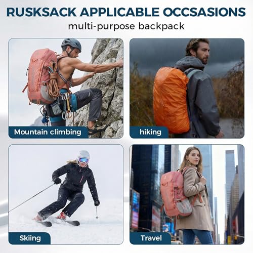 Bseash 45L Waterproof Hiking Camping Backpack with Rain Cover, Outdoor Sport Travel Bag Daypack for Climbing Skiing Cycling (Pink) - color: Pink