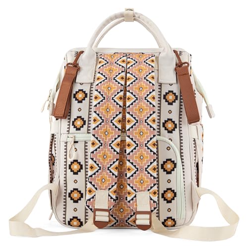 Wrangler Aztec Backpack Organized Daypack Travel Baby Bag with Stroller Strap and Side Bottle Pockets WG2204-9110TN - color: Angel White