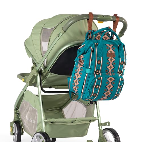 Wrangler Aztec Backpack Organized Daypack Travel Baby Bag with Stroller Strap and Side Bottle Pockets WG2204-9110TQ - color: Angel Turquoise