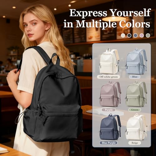 Classic Basic Black Backpack For Women,Waterproof High School Bookbag,Lightweight Casual Travel Daypack,College Backpack Men,Middle School Bag For Girls Boys - color: A1-black