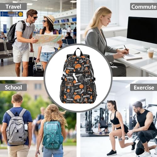 Basketball Rebounds Black Pattern Travel Backpack for Men Women Water Resistant 20L Large Capacity Laptop Backpack Fits 14 Inch Computer Tote Bag for Commute School College Business