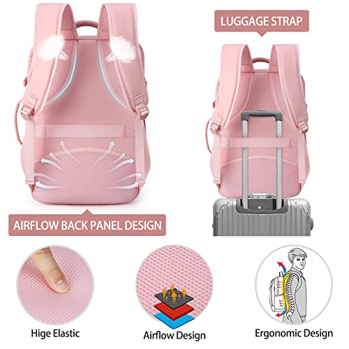 Lubardy Travel Backpack for Men Women 17 Inch Flight Approved Carry on Backpack Waterproof Large 40L Luggage Daypack Business College Weekender Overnight Laptop Backpack with 3 Packing Cubes, Pink - color: Pink(backpack With 3 Packing Cubes)